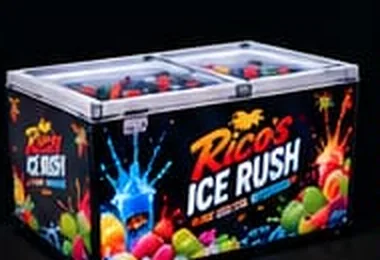Rico’s Ice Rush branded chest freezer