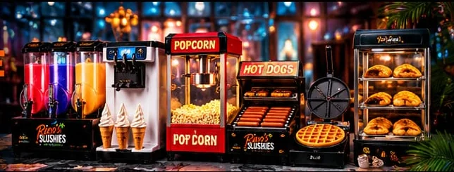 Slush, ice cream, popcorn, hot dog and waffle machines