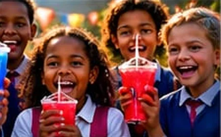 Pupils holding slush drinks