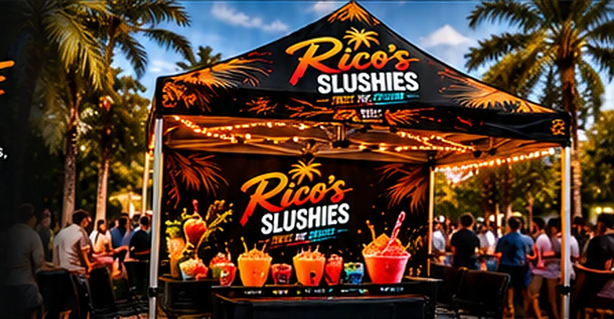 Rico’s Slushies branded gazebo serving slush at an outdoor event